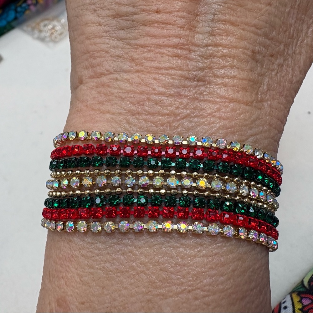 Red and Green Beaded 9 strand Crystal  Bracelets